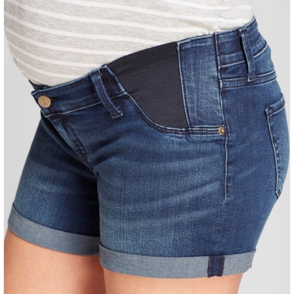 Isabel Maternity Side Panel Midi Jean shorts Medium wash Size 2